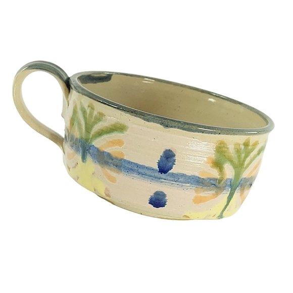 Soup Bowl Mug Artisan Handmade Glazed Pottery Floral 1991 Vintage - Picture 4 of 10